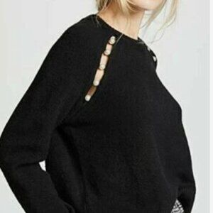 Alice + Olivia Jolynn Slit Raglan Sleeve with Pearly Buttons Sweater